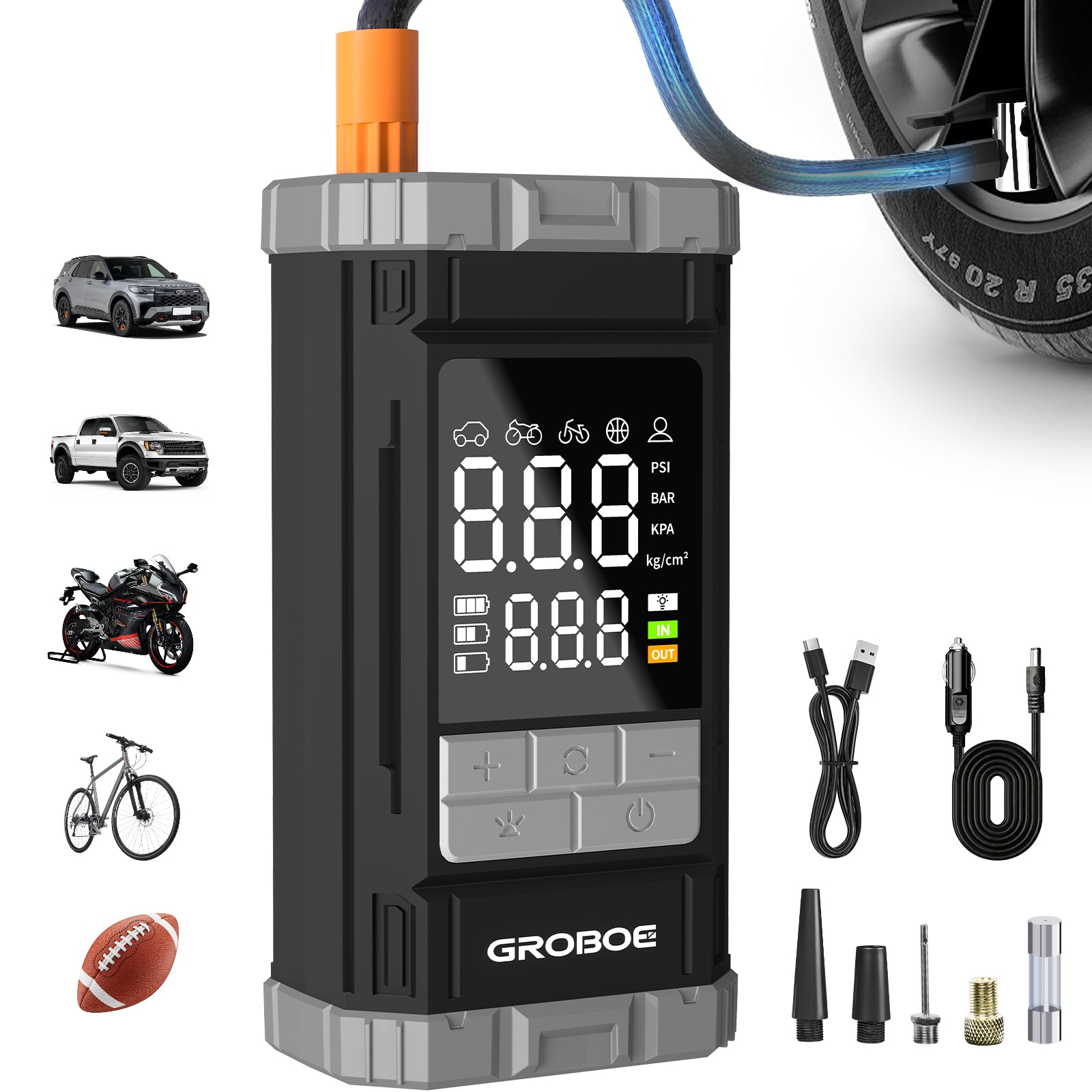 Tyre Inflator Air Compressor 150PSI Cordless Rechargeable Car Tyre Inflator with Digital Display LED Light, Electric Air Pump for Car Tyres and Other Inflatables
