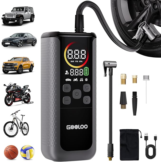 GROBOE DUAL Tire Inflator Portable Air Compressor, 4X Faster Dual Cylinder & Upgraded Color LED Screen Portable Air Pump for Car Tires, Auto Shut-off Electric Bike Tire Pump with Pressure Gauge