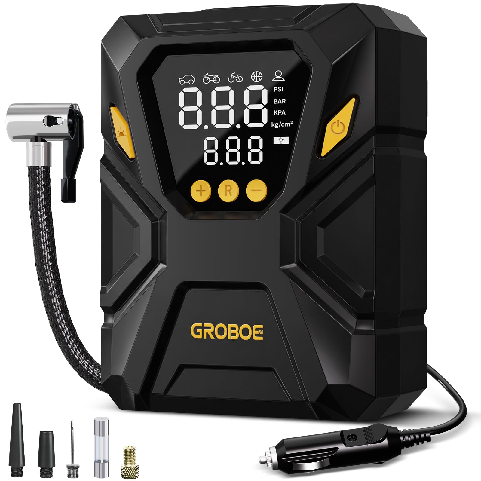Tyre Inflator Air Compressor 12V DC Car Tyre Pump Digital Air Pump Preset Tyre Pressure & Auto Shutoff Electric Tyre Pumps for Cars Motorcycles Bikes